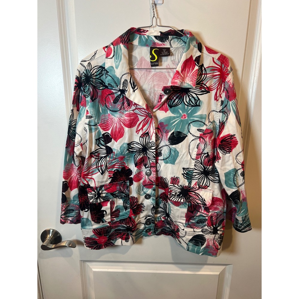 Sportelle Womens Jacket Floral Stretch Cotton Multicolor XL
